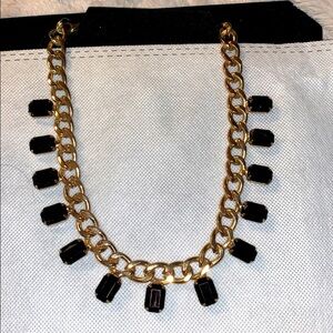 GoldTone & Black Faceted Accent Jet Beads Necklace
